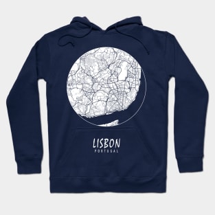 Lisbon, Portugal City Map - Full Moon Hoodie